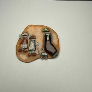 Lady Mom With Two Children Playing Signed Designs By Lucinda Brooch Pin Kids